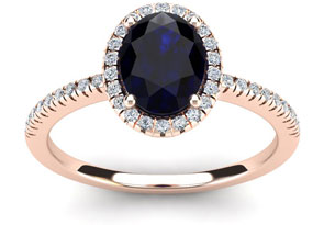 1 3/4 Carat Oval Shape Sapphire & Halo Diamond Ring In 14K Rose Gold (2.9 G), I/J By SuperJeweler