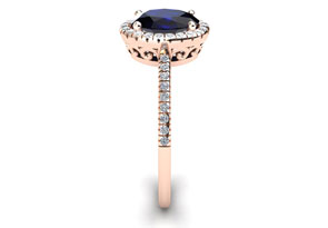1 3/4 Carat Oval Shape Sapphire & Halo Diamond Ring In 14K Rose Gold (2.9 G), I/J By SuperJeweler
