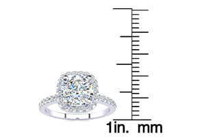 2.5 Carat Cushion Cut Halo Diamond Engagement Ring In 14K White Gold (3.4 G) (H-I, SI2-I1) By SuperJeweler