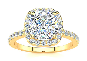 2.5 Carat Cushion Cut Halo Diamond Engagement Ring In 14K Yellow Gold (3.4 G) (H-I, SI2-I1) By SuperJeweler
