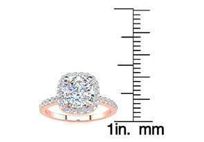 2.5 Carat Cushion Cut Halo Diamond Engagement Ring In 14K Rose Gold (3.4 G) (H-I, SI2-I1) By SuperJeweler