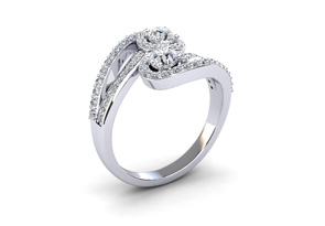 0.90 Carat Two Stone Diamond Swirl Halo Ring In 14K White Gold (4.1 G) (H-I, SI2-I1) By SuperJeweler