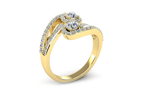 0.90 Carat Two Stone Diamond Swirl Halo Ring In 14K Yellow Gold (4.1 G) (H-I, SI2-I1) By SuperJeweler