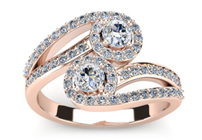 0.90 Carat Two Stone Diamond Swirl Halo Ring In 14K Rose Gold (4.1 G) (H-I, SI2-I1) By SuperJeweler