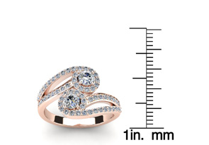 0.90 Carat Two Stone Diamond Swirl Halo Ring In 14K Rose Gold (4.1 G) (H-I, SI2-I1) By SuperJeweler
