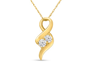 1/4 Carat Two Stone Two Diamond Intertwined Necklace In 14K Yellow Gold (1.6 G), I/J, 18 Inch Chain By SuperJeweler
