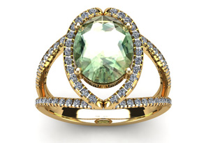 3 Carat Oval Shape Green Amethyst & Halo Diamond Ring In 14K Yellow Gold (5.3 G), I/J By SuperJeweler
