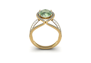 3 Carat Oval Shape Green Amethyst & Halo Diamond Ring In 14K Yellow Gold (5.3 G), I/J By SuperJeweler