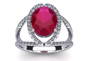 3 1/2 Carat Oval Shape Ruby & Halo Diamond Ring In 14K White Gold (5.3 G), I/J By SuperJeweler