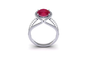 3 1/2 Carat Oval Shape Ruby & Halo Diamond Ring In 14K White Gold (5.3 G), I/J By SuperJeweler