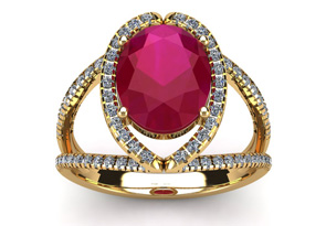 3 1/2 Carat Oval Shape Ruby & Halo Diamond Ring In 14K Yellow Gold (5.3 G), I/J By SuperJeweler