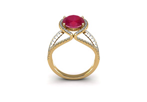 3 1/2 Carat Oval Shape Ruby & Halo Diamond Ring In 14K Yellow Gold (5.3 G), I/J By SuperJeweler