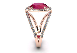 3 1/2 Carat Oval Shape Ruby & Halo Diamond Ring In 14K Rose Gold (5.3 G), I/J By SuperJeweler