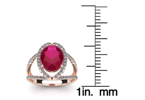 3 1/2 Carat Oval Shape Ruby & Halo Diamond Ring In 14K Rose Gold (5.3 G), I/J By SuperJeweler