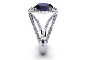 3 1/2 Carat Oval Shape Sapphire & Halo Diamond Ring In 14K White Gold (5.3 G), I/J By SuperJeweler