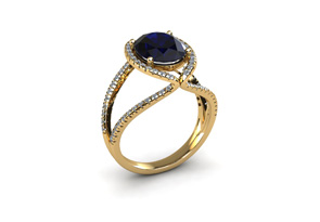 3 1/2 Carat Oval Shape Sapphire & Halo Diamond Ring In 14K Yellow Gold (5.3 G), I/J By SuperJeweler