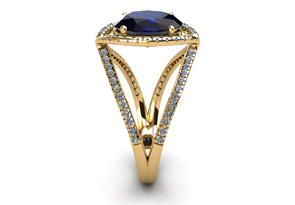 3 1/2 Carat Oval Shape Sapphire & Halo Diamond Ring In 14K Yellow Gold (5.3 G), I/J By SuperJeweler