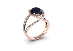3 1/2 Carat Oval Shape Sapphire & Halo Diamond Ring In 14K Rose Gold (5.3 G), I/J By SuperJeweler