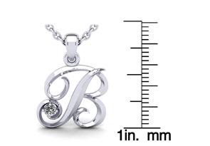 Letter B Diamond Initial Necklace In White Gold (1.8 G) W/ Free Chain, I/J, 18 Inch Chain By SuperJeweler
