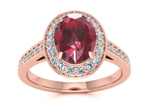 1 3/4 Carat Oval Shape Ruby & Halo Diamond Ring In 14K Rose Gold (4.7 G), I/J By SuperJeweler