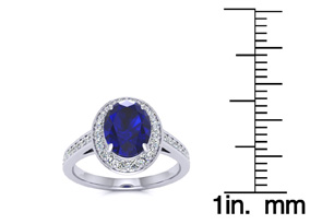 1 3/4 Carat Oval Shape Sapphire & Halo Diamond Ring In 14K White Gold (4.7 G), I/J By SuperJeweler