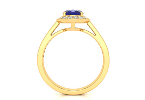 1 3/4 Carat Oval Shape Sapphire & Halo Diamond Ring In 14K Yellow Gold (4.7 G), I/J By SuperJeweler