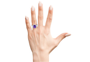 3 Carat Amethyst & Halo Diamond Ring In 14K White Gold (8.7 G), I/J By SuperJeweler