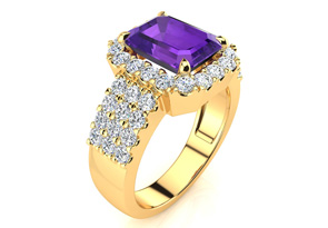 3 Carat Amethyst & Halo Diamond Ring In 14K Yellow Gold (8.7 G), I/J By SuperJeweler