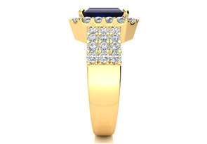 3 3/4 Carat Sapphire & Halo Diamond Ring In 14K Yellow Gold (8.7 G), I/J By SuperJeweler