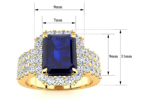 3 3/4 Carat Sapphire & Halo Diamond Ring In 14K Yellow Gold (8.7 G), I/J By SuperJeweler