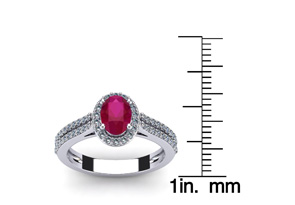 1 1/3 Carat Oval Shape Ruby & Halo Diamond Ring In 14K White Gold (3.3 G), I/J By SuperJeweler