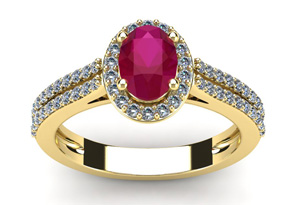 1 1/3 Carat Oval Shape Ruby & Halo Diamond Ring In 14K Yellow Gold (3.3 G), I/J By SuperJeweler