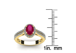 1 1/3 Carat Oval Shape Ruby & Halo Diamond Ring In 14K Yellow Gold (3.3 G), I/J By SuperJeweler