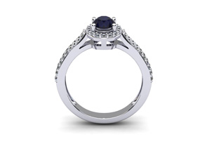 1.5 Carat Oval Shape Sapphire & Halo Diamond Ring In 14K White Gold (3.3 G), I/J By SuperJeweler