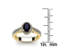 1.5 Carat Oval Shape Sapphire & Halo Diamond Ring In 14K Yellow Gold (3.3 G), I/J By SuperJeweler