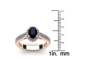 1.5 Carat Oval Shape Sapphire & Halo Diamond Ring In 14K Rose Gold (3.3 G), I/J By SuperJeweler