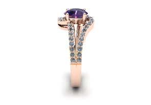 1 Carat Oval Shape Amethyst & Fancy Diamond Ring In 14K Rose Gold (3.3 G), I/J By SuperJeweler