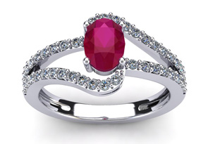 1 1/3 Carat Oval Shape Ruby & Fancy Diamond Ring In 14K White Gold (3.3 G), I/J By SuperJeweler