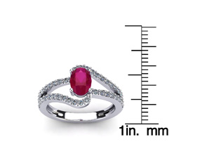 1 1/3 Carat Oval Shape Ruby & Fancy Diamond Ring In 14K White Gold (3.3 G), I/J By SuperJeweler