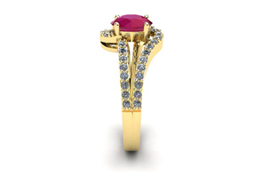 1 1/3 Carat Oval Shape Ruby & Fancy Diamond Ring In 14K Yellow Gold (3.3 G), I/J By SuperJeweler