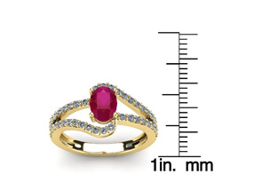 1 1/3 Carat Oval Shape Ruby & Fancy Diamond Ring In 14K Yellow Gold (3.3 G), I/J By SuperJeweler