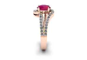 1 1/3 Carat Oval Shape Ruby & Fancy Diamond Ring In 14K Rose Gold (3.3 G), I/J By SuperJeweler