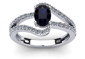 1.5 Carat Oval Shape Sapphire & Fancy Diamond Ring In 14K White Gold (3.3 G), I/J By SuperJeweler