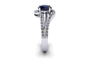 1.5 Carat Oval Shape Sapphire & Fancy Diamond Ring In 14K White Gold (3.3 G), I/J By SuperJeweler