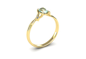 1/2 Carat Oval Shape Green Amethyst & Two Diamond Accent Ring In 14K Yellow Gold (1.6 G), I/J By SuperJeweler