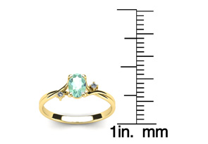 1/2 Carat Oval Shape Green Amethyst & Two Diamond Accent Ring In 14K Yellow Gold (1.6 G), I/J By SuperJeweler