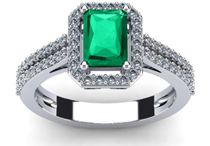 1 1/3 Carat Emerald Cut & Halo Diamond Ring In 14K White Gold (3.3 G), I/J By SuperJeweler