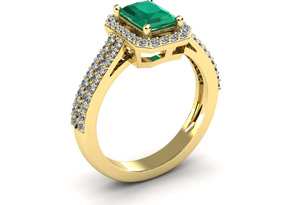 1 1/3 Carat Emerald Cut & Halo Diamond Ring In 14K Yellow Gold (3.3 G), I/J By SuperJeweler