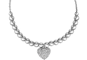 Sterling Silver Faceted Bead Adjustable Bead Bracelet W/ Cubic Zirconia Heart Charm, 7 Inch By SuperJeweler