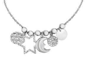 Sterling Silver & Cubic Zirconia Moon & Stars Charm Bracelet W/ Adjustable Bead, 7 Inch By SuperJeweler